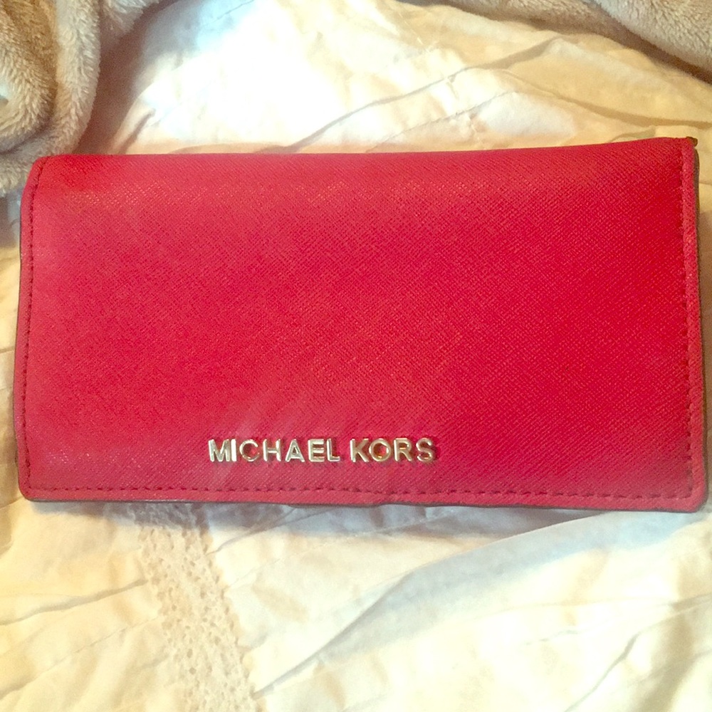 Red Leather Carryall Michael Kors Wallet